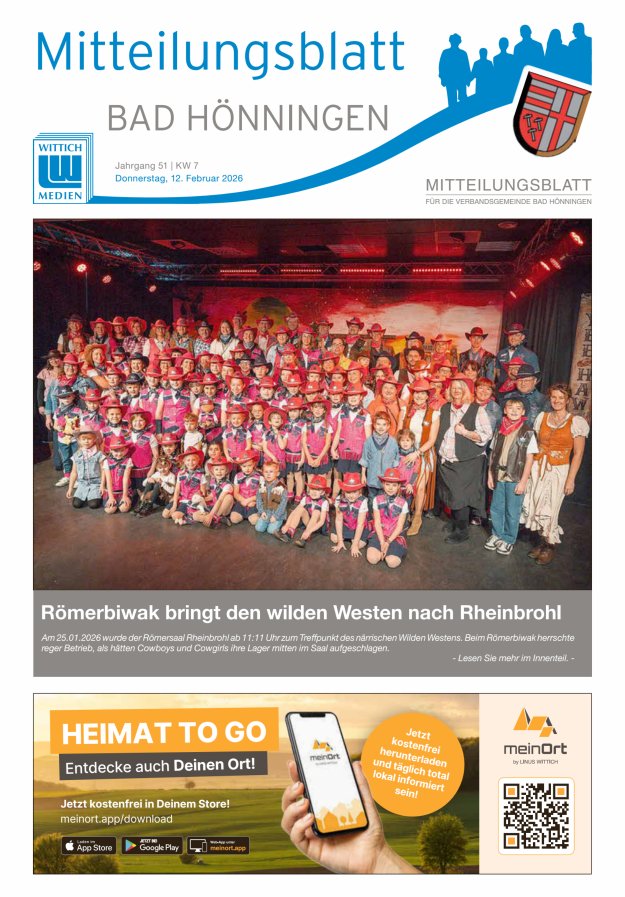 Mitteilungsblatt für den Bereich der Verbandsgemeinde Bad Hönningen Titelblatt 07/2026