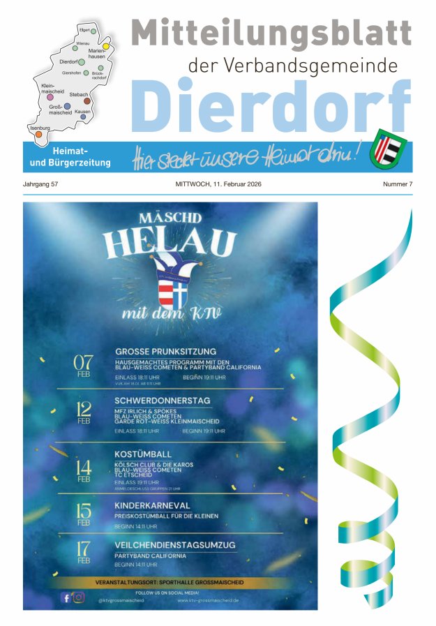 Mitteilungsblatt der Verbandsgemeinde Dierdorf Titelblatt 07/2026