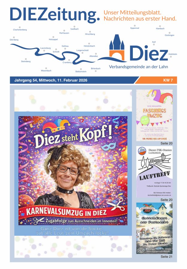 DIEZeitung - Mitteilungsblatt der Verbandsgemeinde Diez  Titelblatt 07/2026
