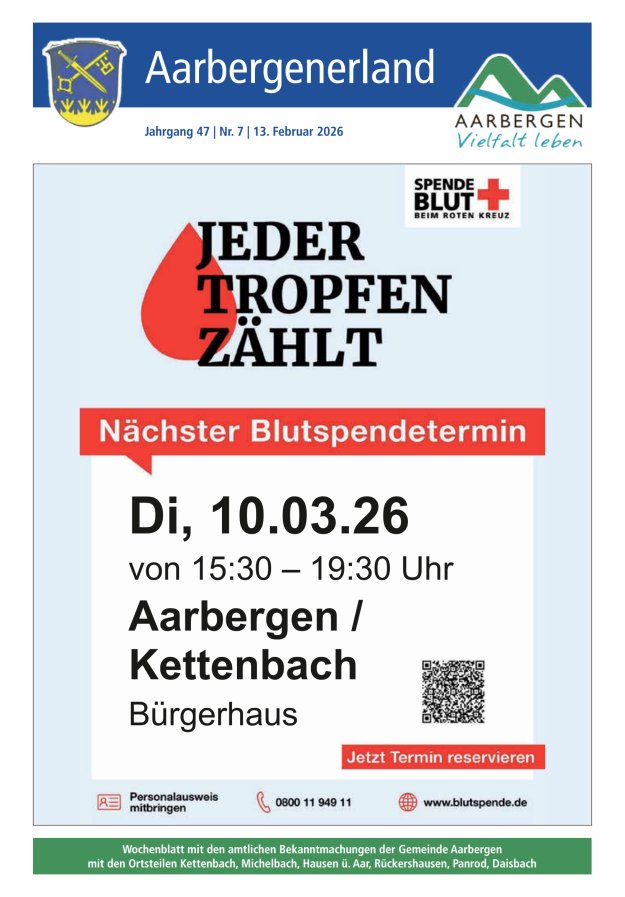 Aarbergenerland - Wochenblatt mit den amtlichen Bekanntmachungen Titelblatt 07/2026