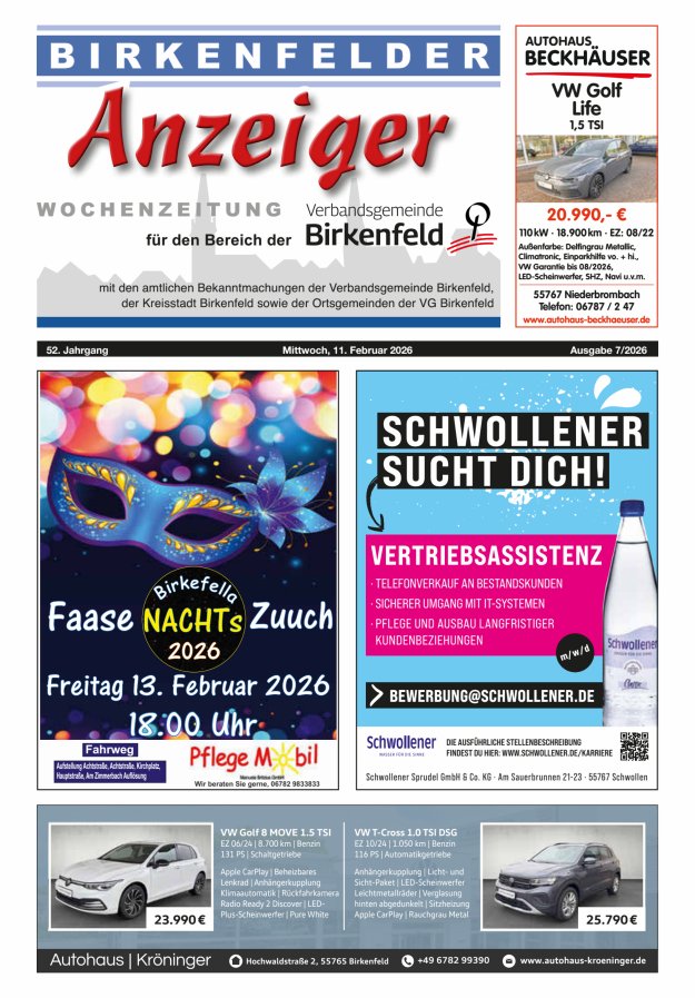 Birkenfelder Anzeiger Titelblatt 07/2026