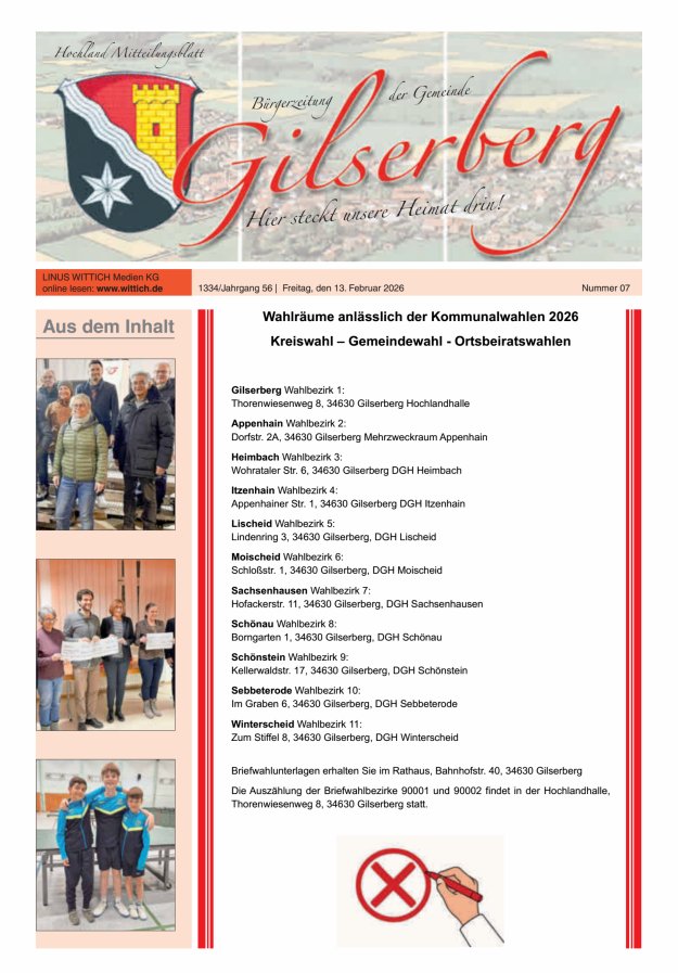 Hochland Mitteilungsblatt Gilserberg Titelblatt 07/2026
