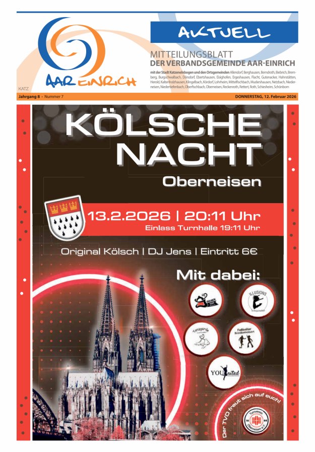 Mitteilungsblatt der Verbandsgemeinde Aar-Einrich Ausgabe Katzenelnbogen Titelblatt 06/2026