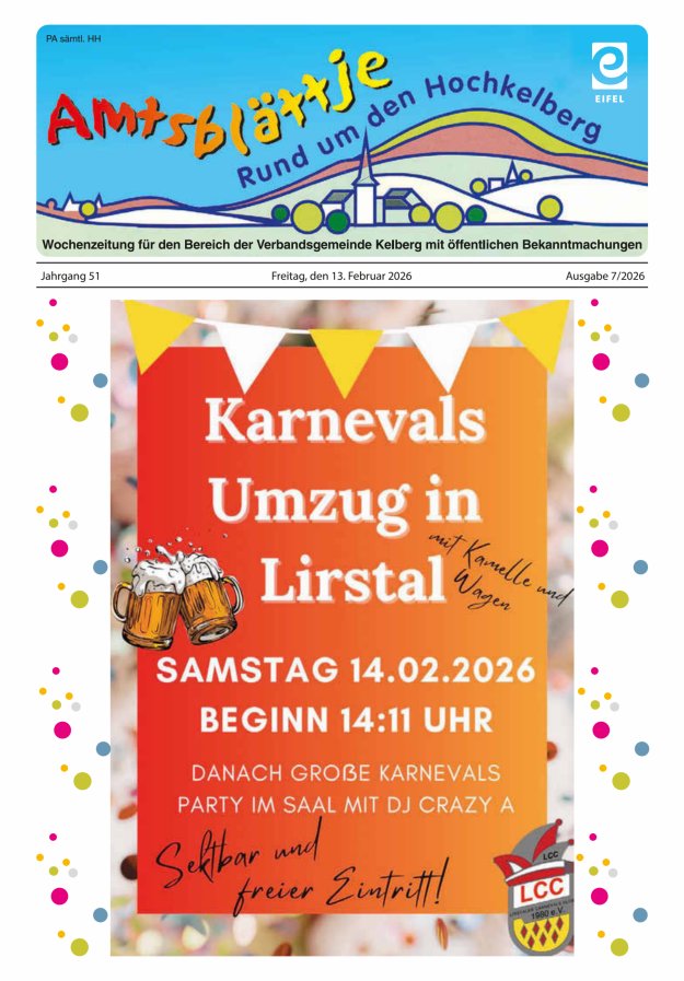 Amtsblättje - Rund um den Hochkelberg Titelblatt 07/2026
