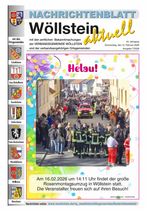 Nachrichtenblatt Wöllstein aktuell Titelblatt 07/2026