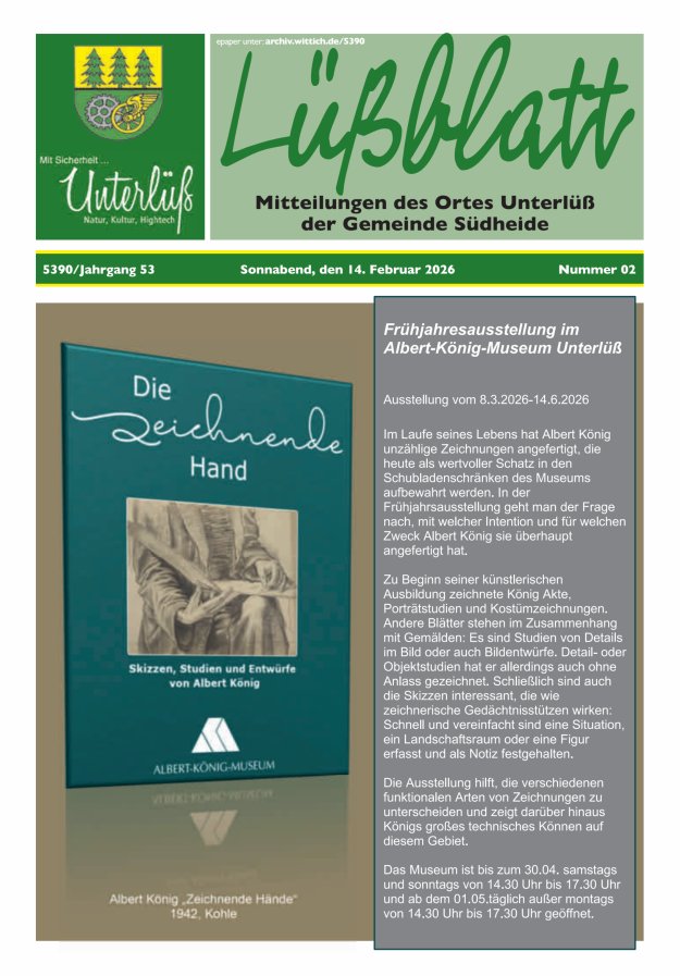 Mitteilungsblatt der Gemeinde Unterlüß Titelblatt 02/2026