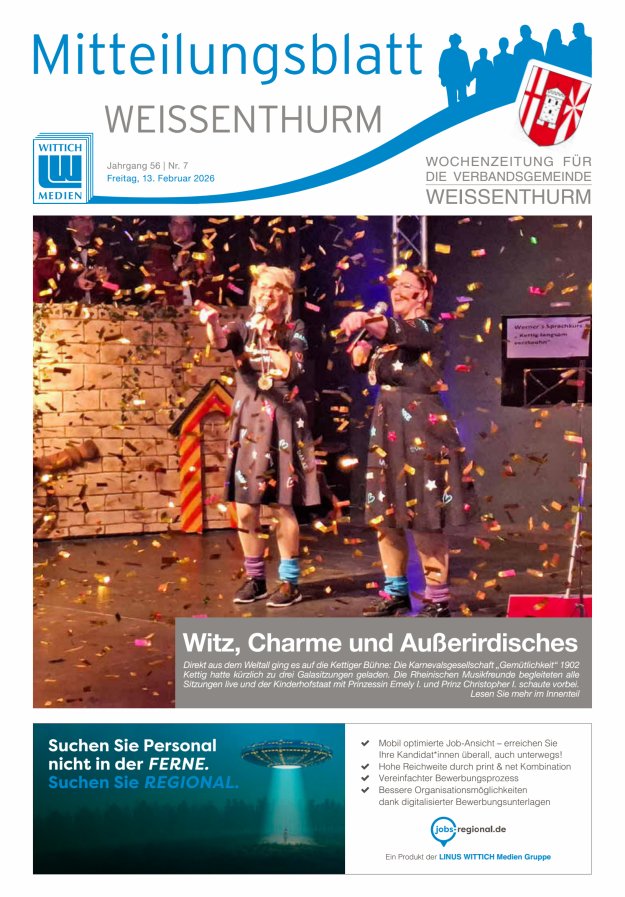 Mitteilungsblatt für den Bereich der Verbandsgemeinde Weißenthurm Titelblatt 07/2026