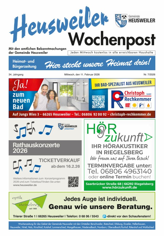 Heusweiler Wochenpost Titelblatt 07/2026