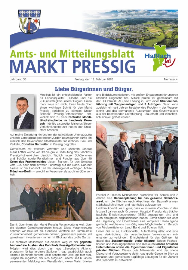 Amtsblatt für den Markt Pressig mit den Gemeindeteilen Titelblatt 04/2026