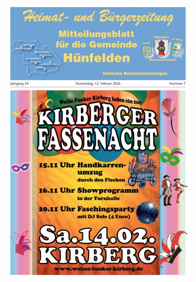 Mitteilungsblatt für die Gemeinde Hünfelden Titelblatt 07/2026
