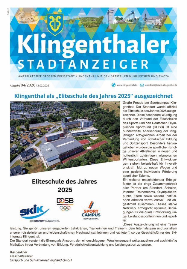 Klingenthaler Stadtanzeiger  Titelblatt 04/2026