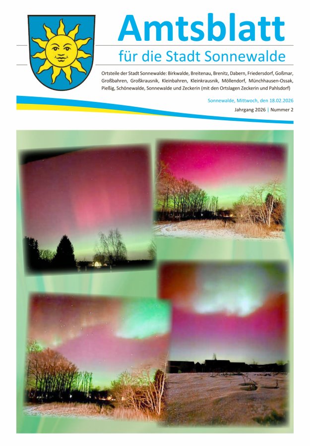 Amtsblatt für die Stadt Sonnewalde Titelblatt 02/2026