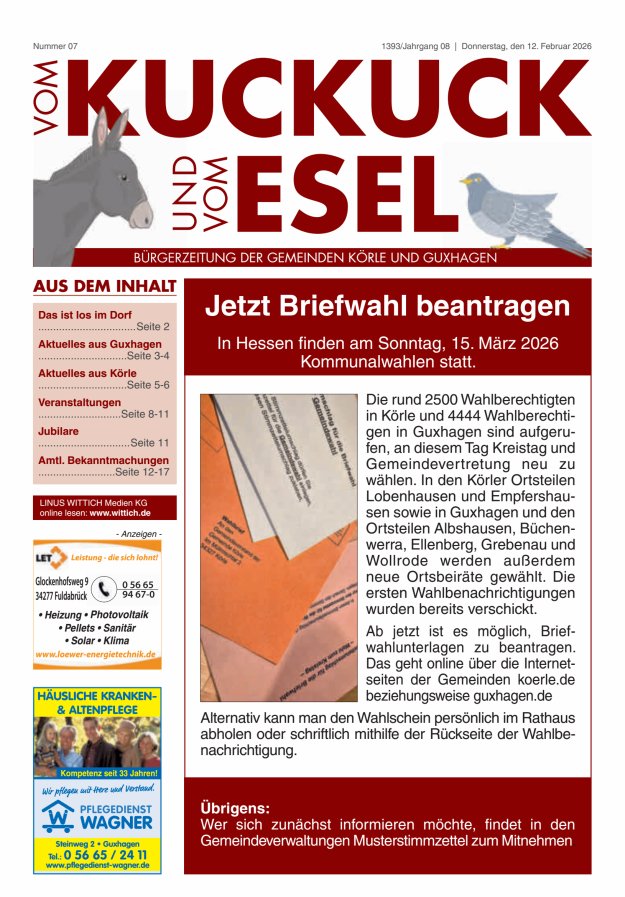Vom Kuckuck und Esel (Guxhagen-Körle) Titelblatt 07/2026