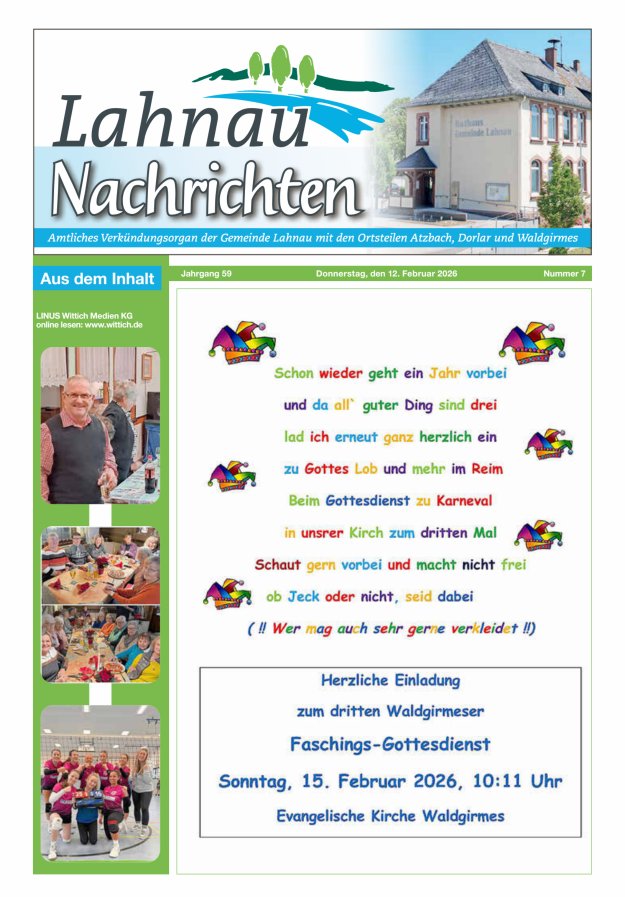 Lahnau Nachrichten Titelblatt 07/2026