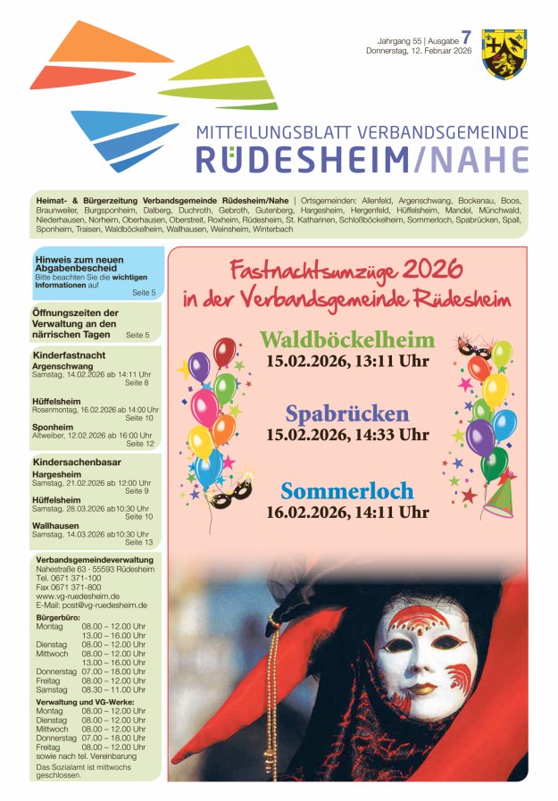 Mitteilungsblatt Verbandsgemeinde Rüdesheim und zugehörige Ortsgemeinden Titelblatt 07/2026