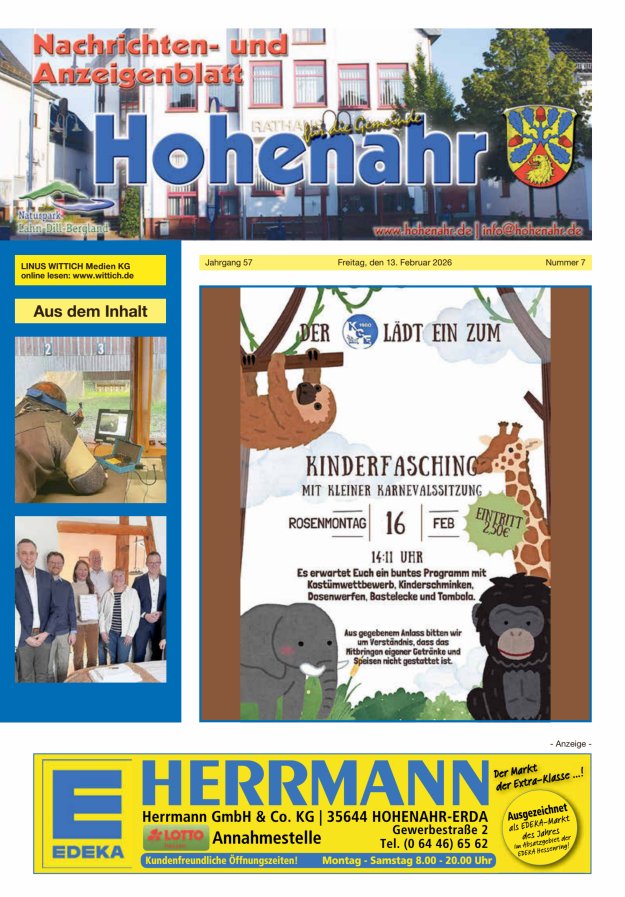 Nachrichten- und Anzeigenblatt für die Gemeinde Hohenahr Titelblatt 07/2026