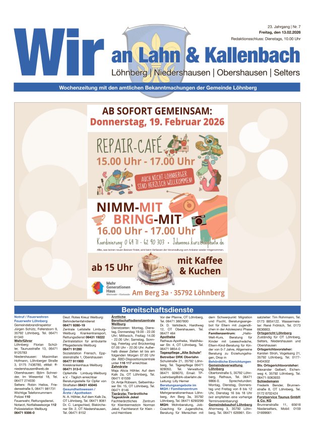 Amtliches Mitteilungsblatt der Gemeinde Löhnberg Titelblatt 07/2026