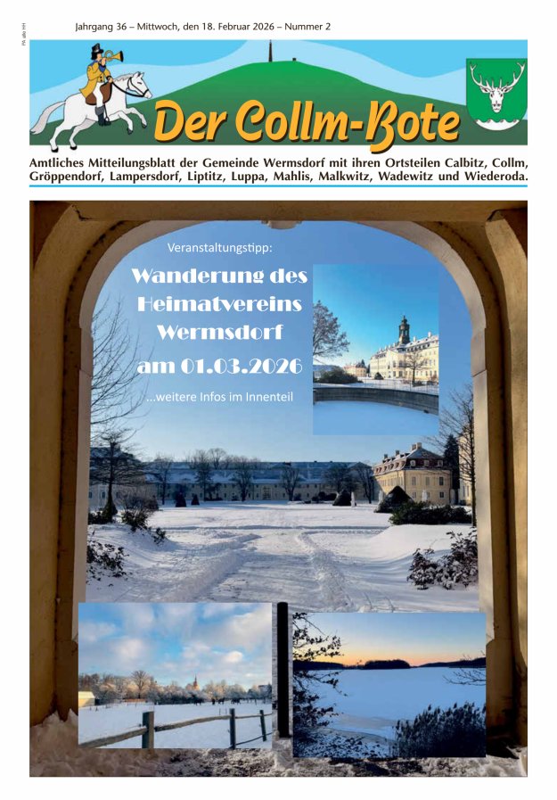 Collm-Bote – Amtliches Mitteilungsblatt der Gemeinde Wermsdorf mit ihren Ortsteilen Titelblatt 02/2026