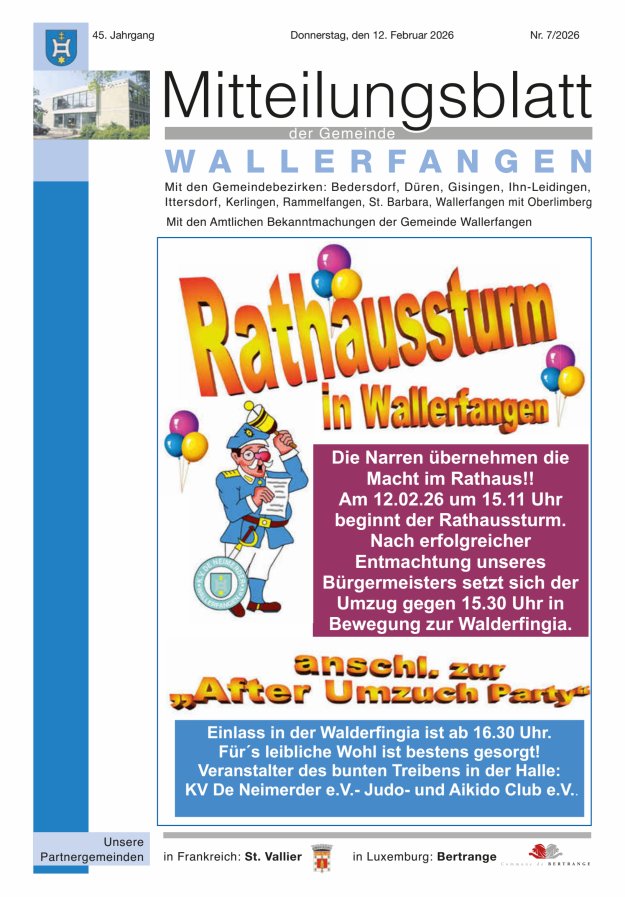 Mitteilungsblatt Gemeinde Wallerfangen Titelblatt 07/2026