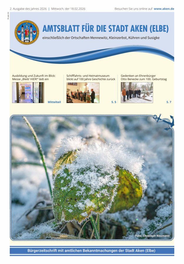 Amtsblatt der Stadt Aken (Elbe) Titelblatt 02/2026