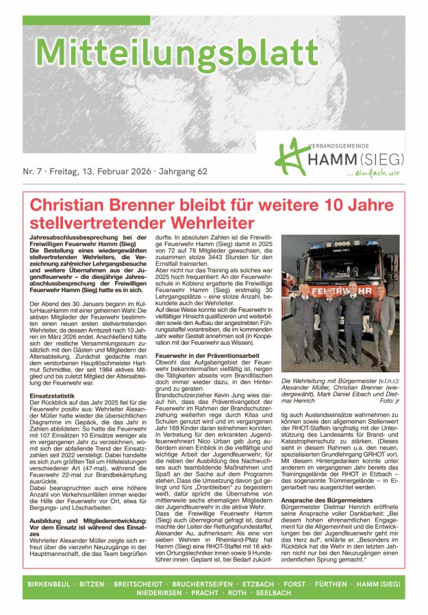 Mitteilungsblatt Hamm (Sieg) Titelblatt 07/2026