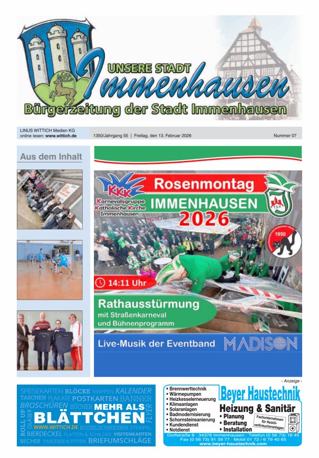 Unsere Stadt Immenhausen Titelblatt 07/2026