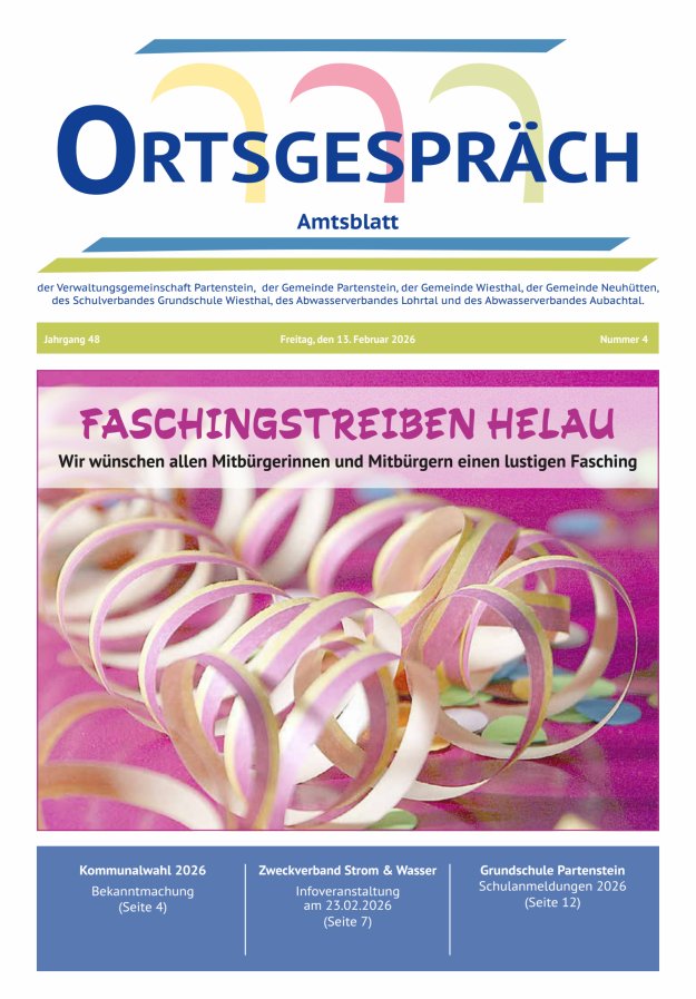 Ortsgespräch - Amtsblatt der VG Partenstein und ihrer Körperschaften Titelblatt 04/2026