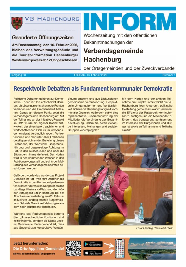 INFORM - Wochenzeitung der Verbandsgemeinde Hachenburg Titelblatt 07/2026