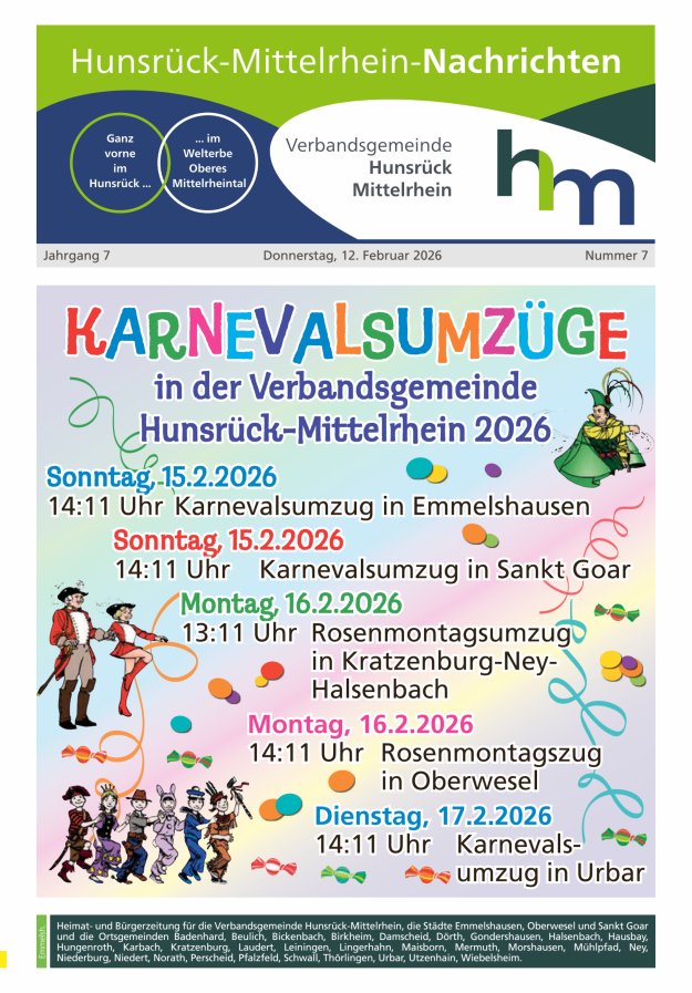 Hunsrück-Mittelrhein Nachrichten Ausgabe Emmelshausen Titelblatt 07/2026