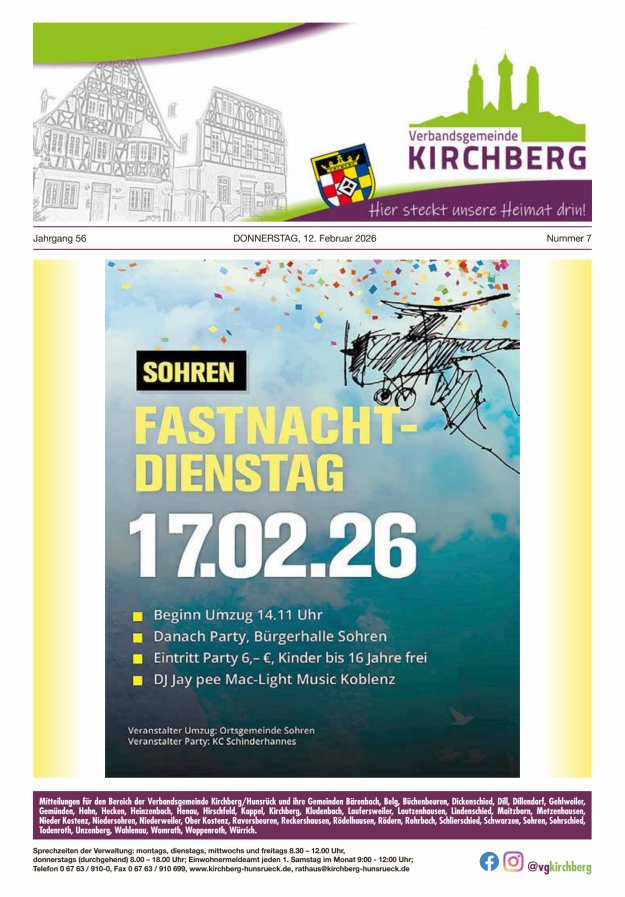 Mitteilungen der Verbandsgemeinde Kirchberg Hunsrück Titelblatt 07/2026