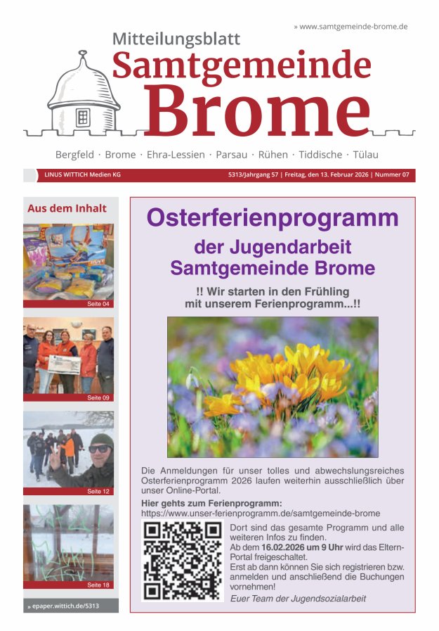 Mitteilungsblatt der Samtgemeinde Brome Titelblatt 07/2026
