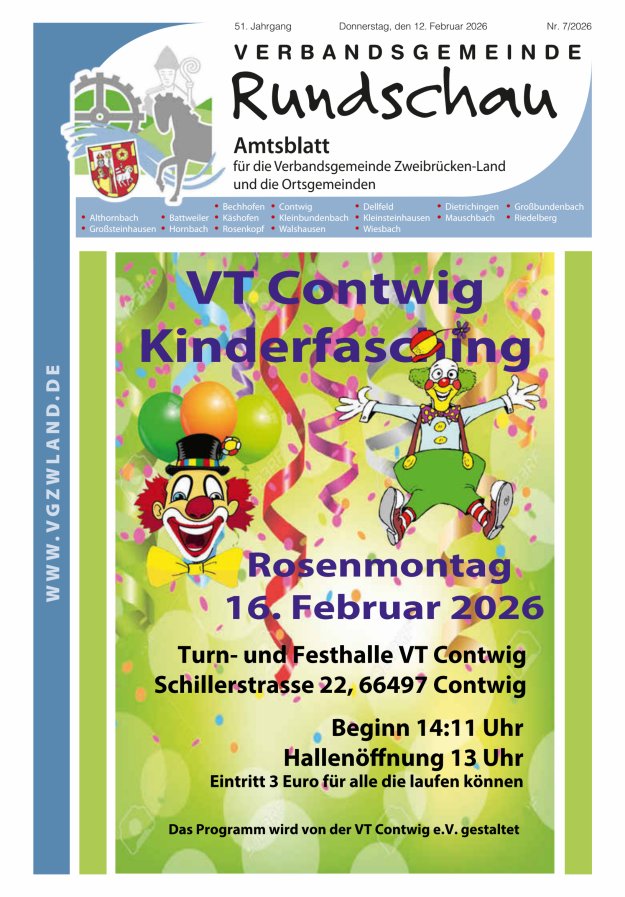 Verbandsgemeinde Rundschau Zweibrücken-Land Titelblatt 07/2026