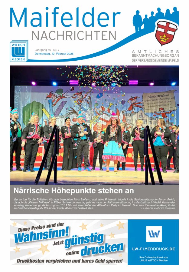 Maifelder Nachrichten - Wochenzeitung der Verbandsgemeinde Maifeld Titelblatt 07/2026