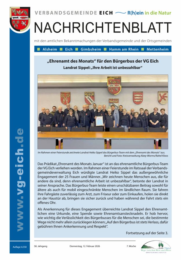 Nachrichtenblatt der VG Eich Titelblatt 07/2026