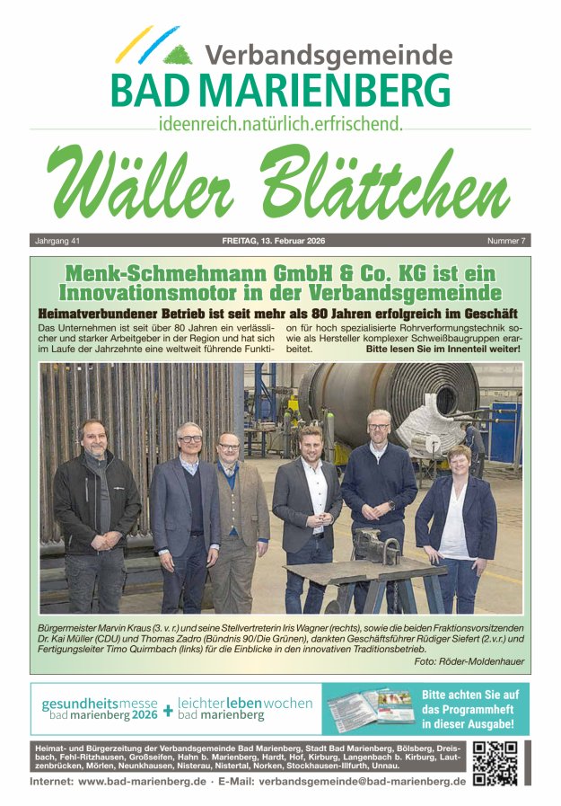 Wäller Blättchen - Verbandsgemeinde Bad Marienberg Titelblatt 07/2026