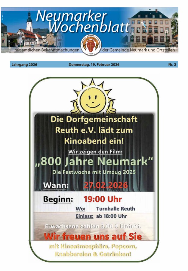 Neumarker Wochenblatt Titelblatt 02/2026