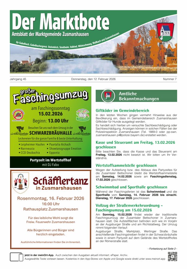 Zusmarshausen - Der Marktbote Titelblatt 07/2026