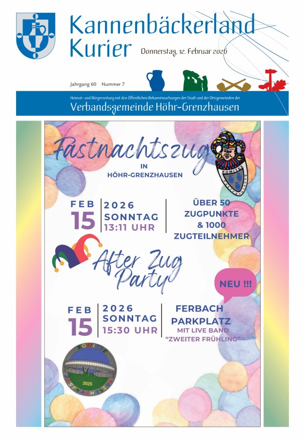 Kannenbäckerland-Kurier Verbandsgemeinde Höhr-Grenzhausen Titelblatt 07/2026
