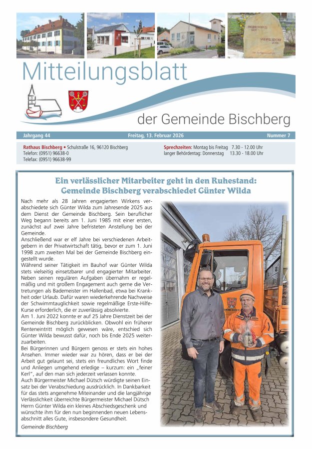 Mitteilungsblatt der Gemeinde Bischberg Titelblatt 07/2026