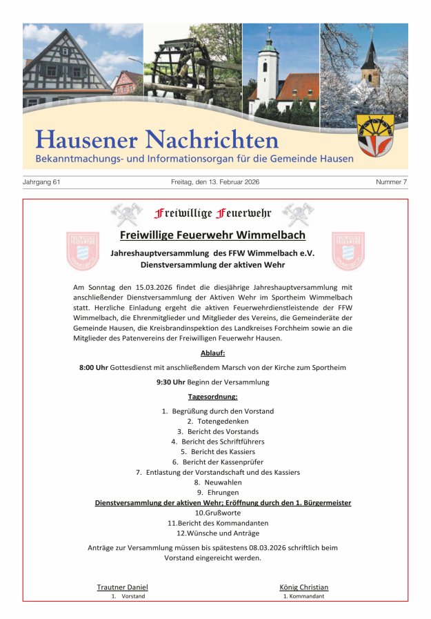 Hausener Nachrichten Titelblatt 07/2026