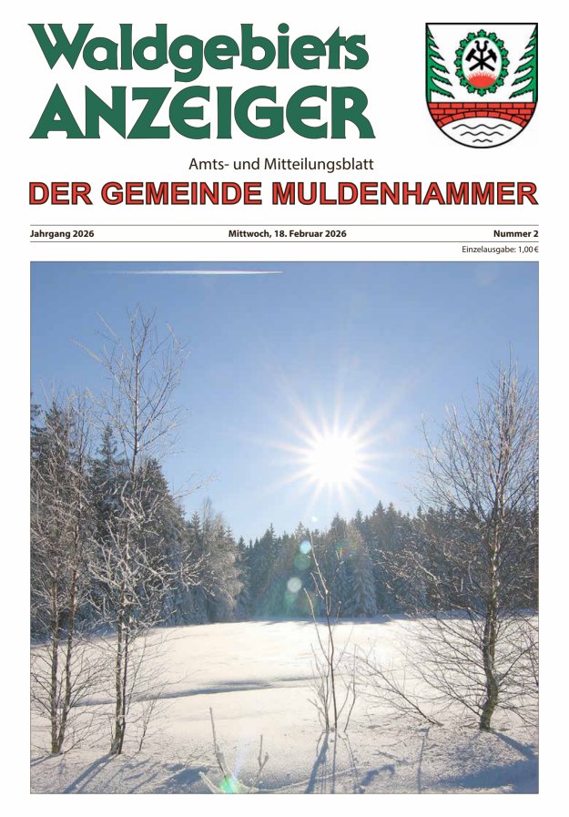 Waldgebietsanzeiger der Gemeinde Muldenhammer Titelblatt 02/2026