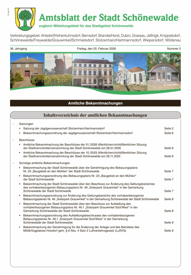 Amtsblatt der Stadt Schönewalde - Mitteilungsblatt für das Stadtgebiet Titelblatt 02/2026