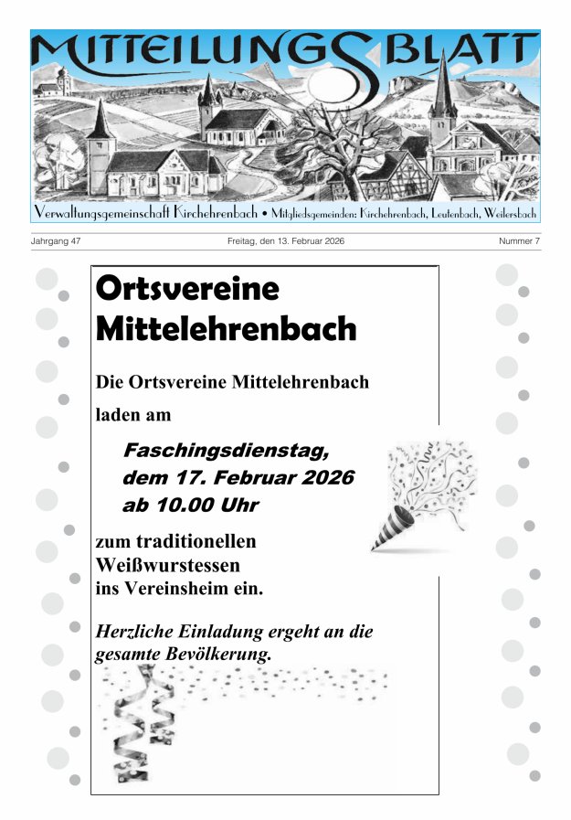 Mitteilungsblatt Verwaltungsgemeinschaft Kirchehrenbach Titelblatt 07/2026