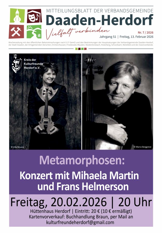 Mitteilungsblatt der Verbandsgemeinde Daaden-Herdorf Titelblatt 07/2026