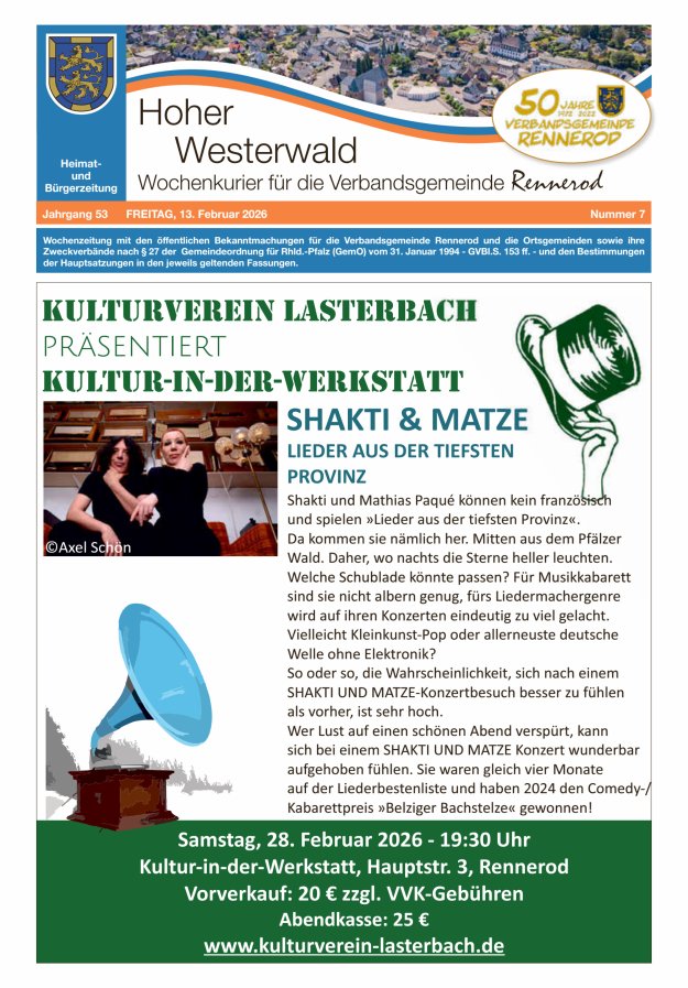 Hoher Westerwald - Wochenkurier für die Verbandsgemeinde Rennerod Titelblatt 07/2026
