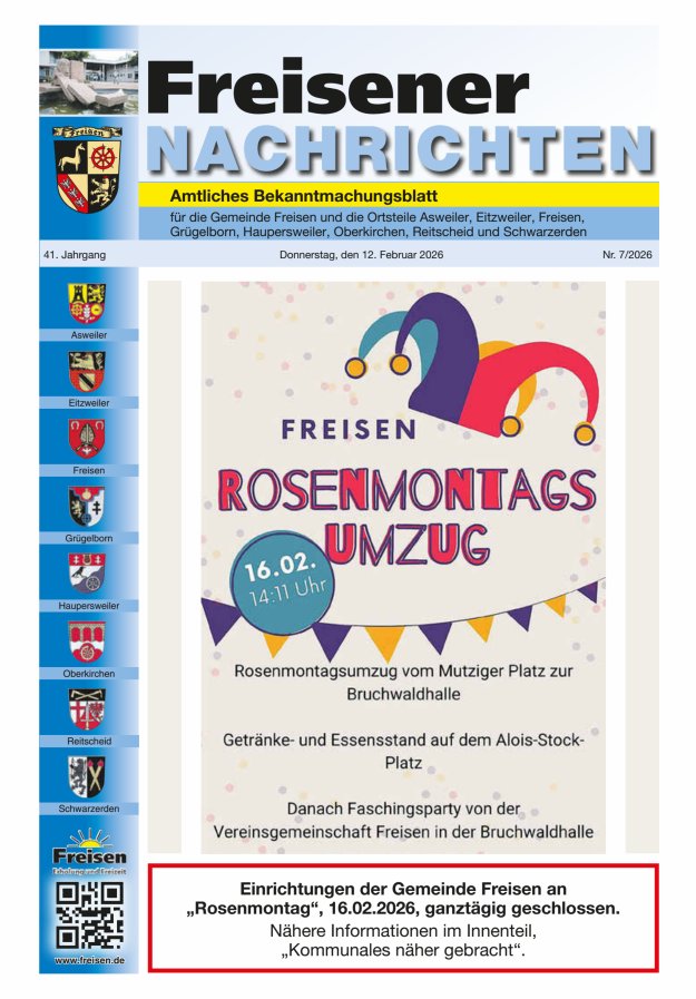 Freisener Nachrichten Titelblatt 07/2026