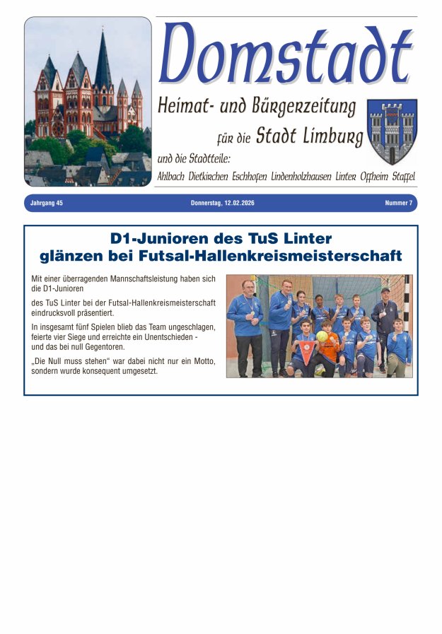 Domstadt - Heimat- und Bürgerzeitung für die Stadt Limburg Titelblatt 07/2026
