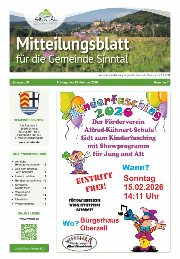 Mitteilungsblatt für die Gemeinde Sinntal Titelblatt 07/2026