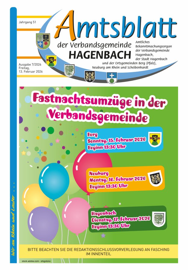 Amtsblatt der VG Hagenbach Titelblatt 07/2026