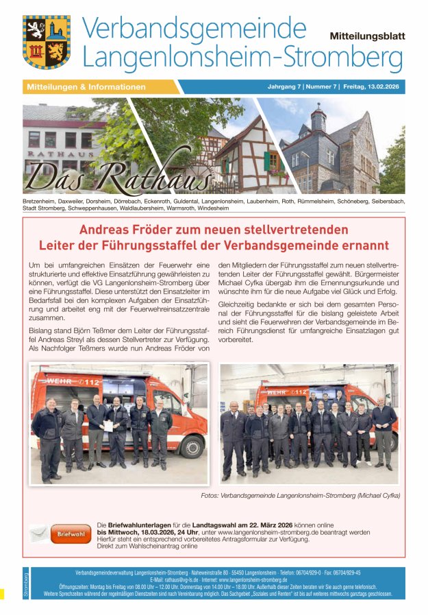 Das Rathaus - MTB d VG Langenlonsheim-Stromberg  Titelblatt 06/2026